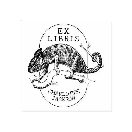 kameleon, modern ex libris boek rubberstempel (Afrduk)