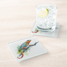 Kameleon op een tak waterverf levendige kleuren