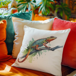 Kameleon op een tak waterverf levendige kleuren kussen