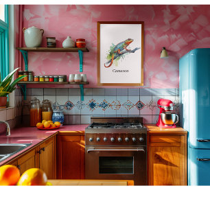 Kameleon op een tak waterverf levendige kleuren perfect poster