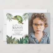 Kameleon reptiel jongen witte verjaardag foto kaart (Voorkant)