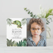 Kameleon reptiel jongen witte verjaardag foto kaart (Staand voorkant)