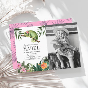 Kameleon reptiel meisje witte verjaardag foto kaart