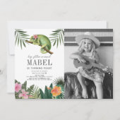 Kameleon reptiel meisje witte verjaardag foto kaart (Voorkant)