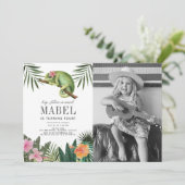 Kameleon reptiel meisje witte verjaardag foto kaart (Staand voorkant)