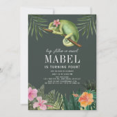 Kameleon reptiel tropisch meisje groene verjaardag kaart (Voorkant)