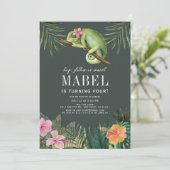 Kameleon reptiel tropisch meisje groene verjaardag kaart (Staand voorkant)