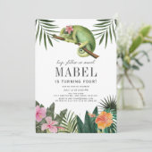 Kameleon Reptiel Tropisch Meisje Witte Verjaardag Kaart (Staand voorkant)