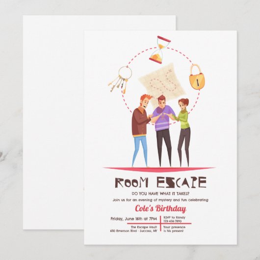 Kamer Escape Party uitnodiging (Voorkant / Achterkant)