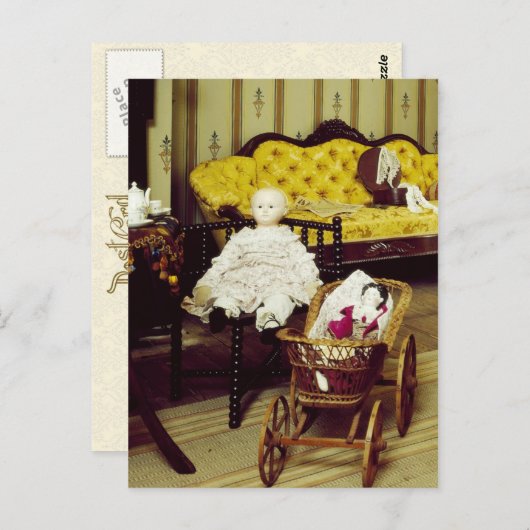 kamer met poppen en wilgentenpram briefkaart (Voorkant / Achterkant)