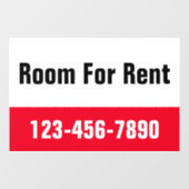 Kamer Te Huur Rood Zwart en Wit Telefoonnummer Raamsticker (Vel)