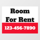 Kamer Te Huur Rood Zwart Wit Huur Telefoonnummer Raamsticker (Vel)