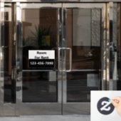 Kamer te huur zwart en wit telefoonnummer raamsticker (Kantoordeur)