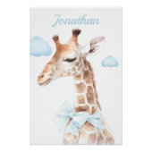 Kamer voor babyjongen met giraffe met blauwe lint perfect poster (Voorkant)