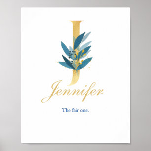 Kamerbehang naam, Letter J, Babymeisje muurkunst Poster