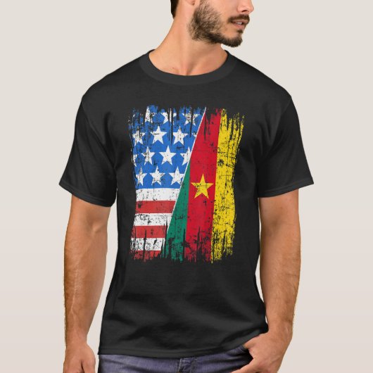 Kameroen-Amerikaanse vlag Kameroen Verenigde State T-shirt (Voorkant)