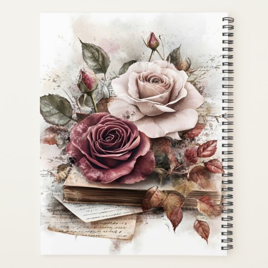 Kameroen en witte rozen met letters en boeken planner (Achterkant)
