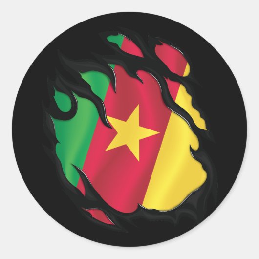 Kameroen verscheurde vlag ronde sticker (Voorkant)