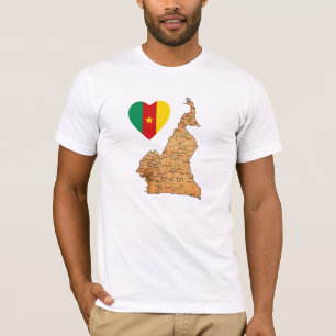 Kameroen Vlag Hart en Kaart T-Shirt