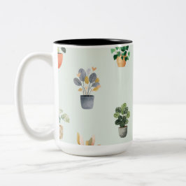 Kamerplant Patroon Botanisch Binnenplant Ontwerp Tweekleurige Koffiemok