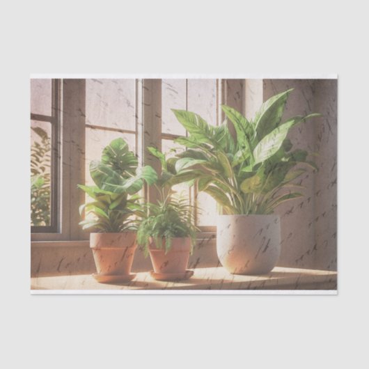 kamerplanten door een raam decoupage tissuepapier (Voorkant)