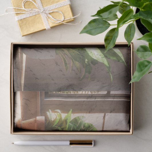 kamerplanten door een raam decoupage tissuepapier (Geschenk)