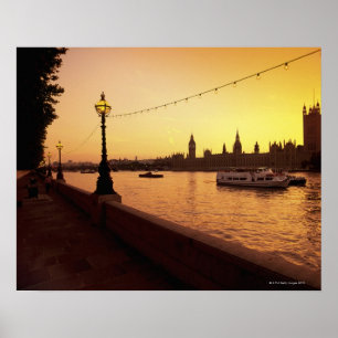 Kamers van het Parlement op zonsondergang Poster