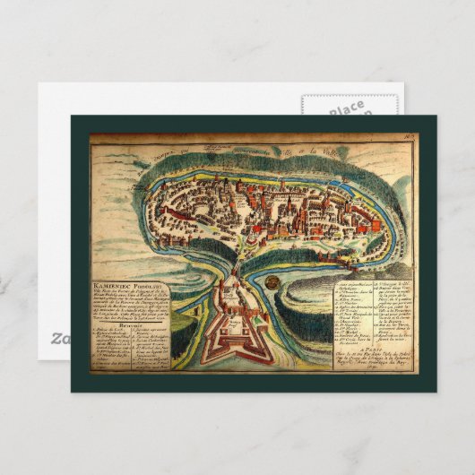 Kamianets Podilskyi Map 1691 Briefkaart (Voorkant / Achterkant)