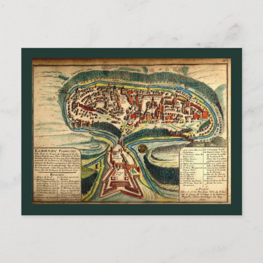Kamianets Podilskyi Map 1691 Briefkaart (Voorkant)
