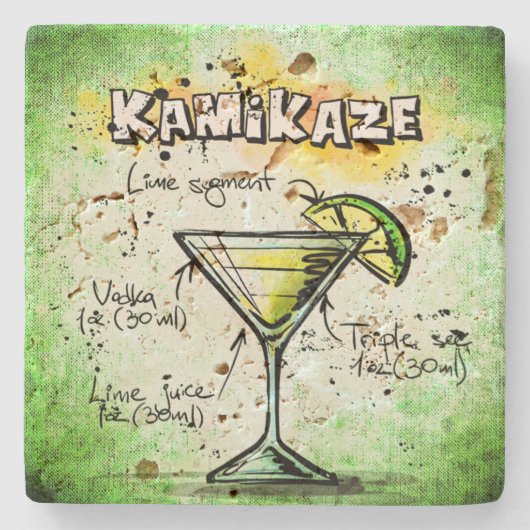 Kamikaze Bartenders Drink Recipe Stenen Onderzetter (Voorkant)