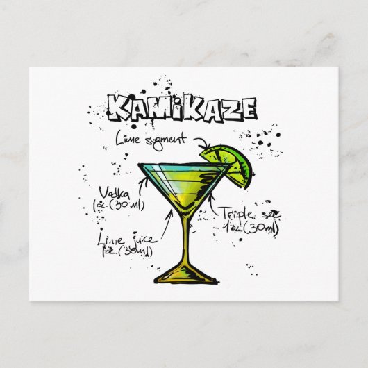Kamikaze Cocktail Recipe Briefkaart (Voorkant)