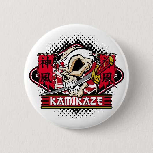 Kamikaze Skull met Japans zwaard Ronde Button 5,7 Cm (Voorkant)