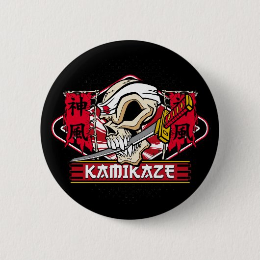 Kamikaze Skull met Japans zwaard Ronde Button 5,7 Cm (Voorkant)
