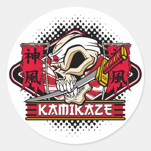 Kamikaze Skull met Japans zwaard Ronde Sticker (Voorkant)