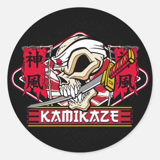 Kamikaze Skull met Japans zwaard Ronde Sticker (Voorkant)