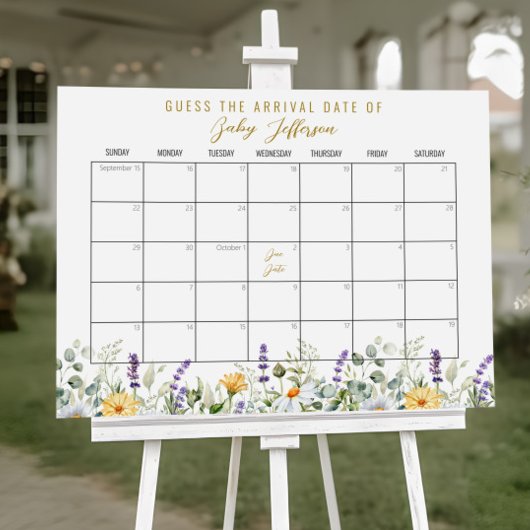 Kamille Baby shower Guess Vervaldatum kalender Poster