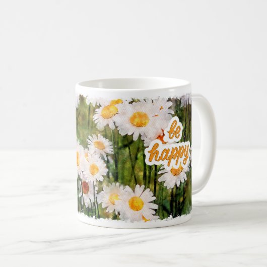 Kamille Bloem Mok, Verjaardagscadeau Wees blij Koffiemok (Voorkant rechts)