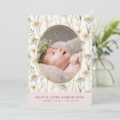 Kamille Bloemen Meisje Foto Geboorte Aankondiging (Staand voorkant)