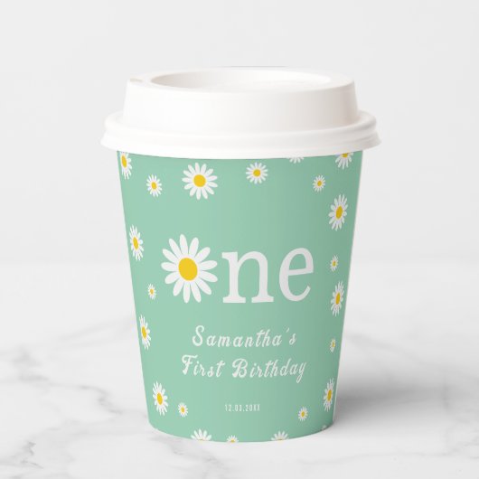 Kamille Daisy Flower Elegant Green Birthday Papieren Bekers (Achterkant)