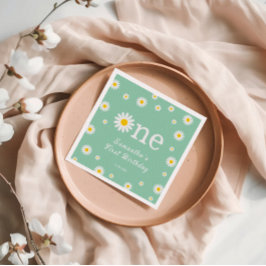 Kamille Daisy Flower Elegant Green Birthday Servet