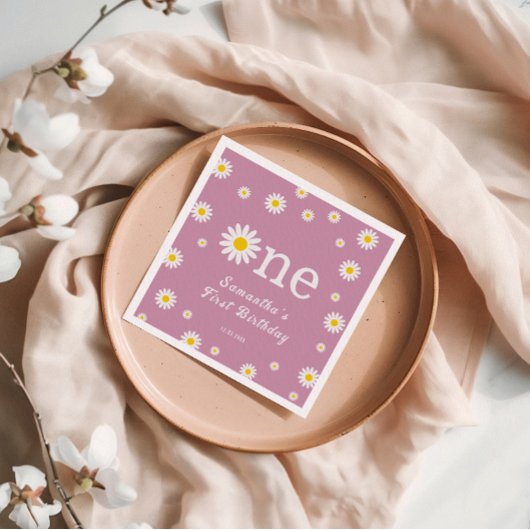 Kamille Daisy Flower Elegant Red Birthday Servet