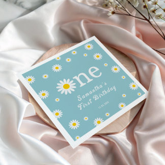 Kamille Daisy Flower Elegante Blauwgroen verjaarda Servet