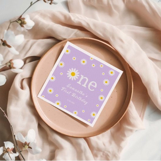 Kamille Daisy Flower Elegante Paarse Verjaardag Servet