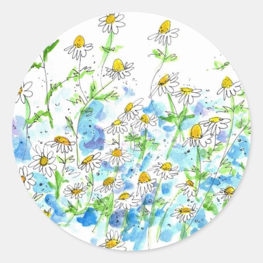 Kamille Daisy Tuin Kruid Waterverf Ronde Sticker (Voorkant)