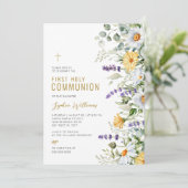 Kamille & Eucalyptus Eerste Heilige Communie Kaart (Staand voorkant)