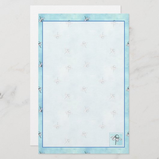 Kamille Kruiden Bloem Blauwe Waterverf Briefpapier (Voorkant / Achterkant)