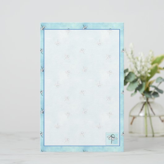 Kamille Kruiden Bloem Blauwe Waterverf Briefpapier (Staand voorkant)