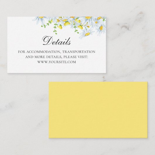 Kamille. Land bloemen details. Bloemenbruiloft Informatiekaartje (Voorkant / Achterkant)
