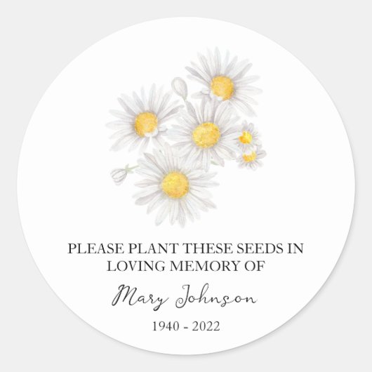 Kamille Memorial Funeral Seed Packet Ronde Sticker (Voorkant)
