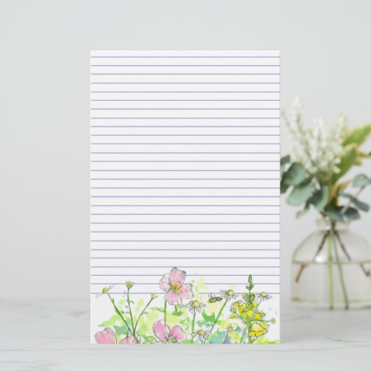 Kamille Snapdraken Wildflowers Honingbij gevoerd Briefpapier (Staand voorkant)